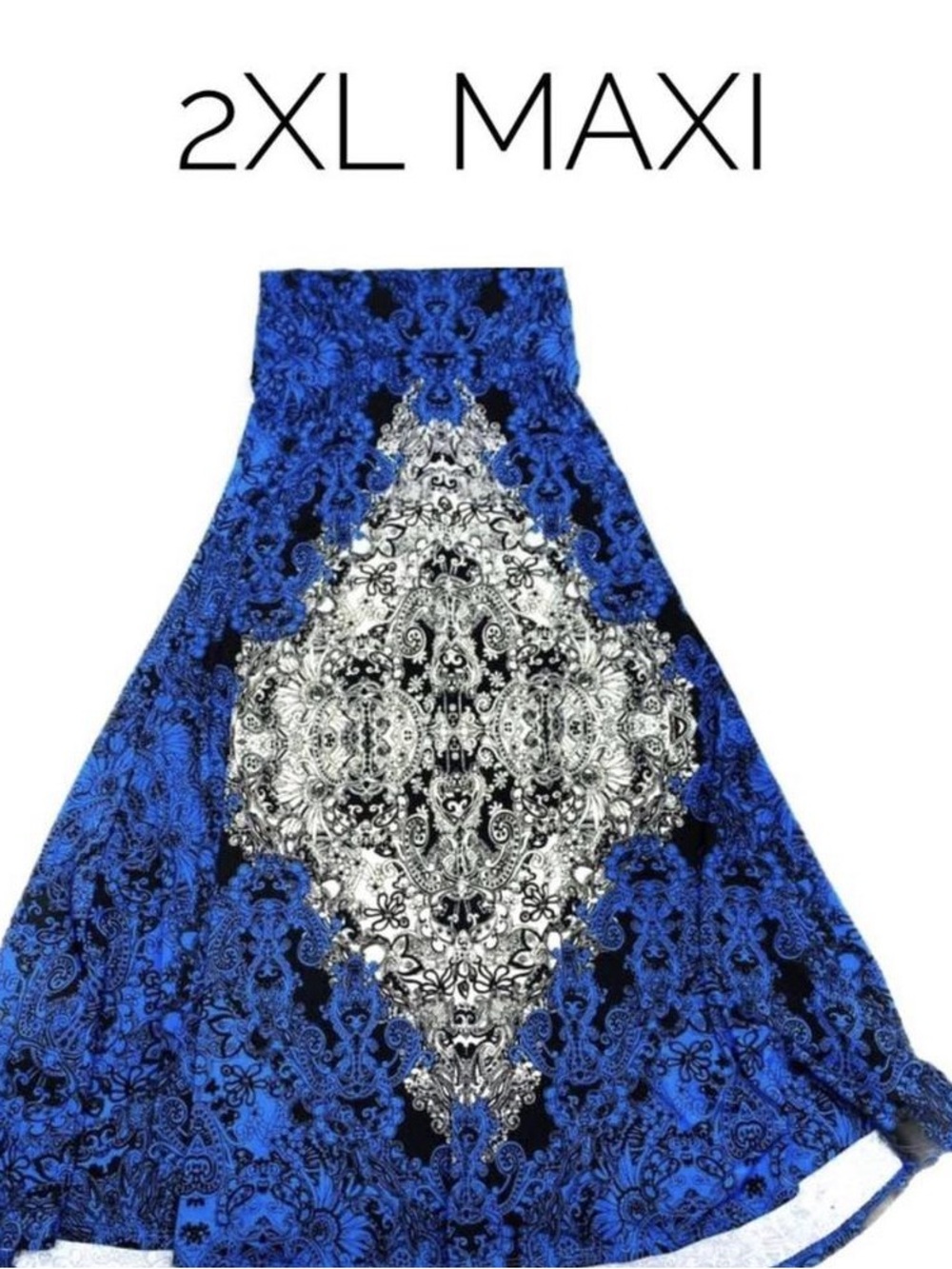 LuLaRoe Royal Blue and Black Paisley Maxi Skirt - 2XL